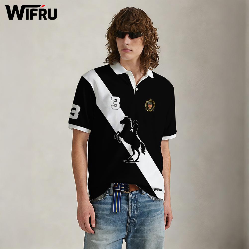 Polo Shirt Equestrian - Новая черно-белая полосатая рубашка-поло для мужчин